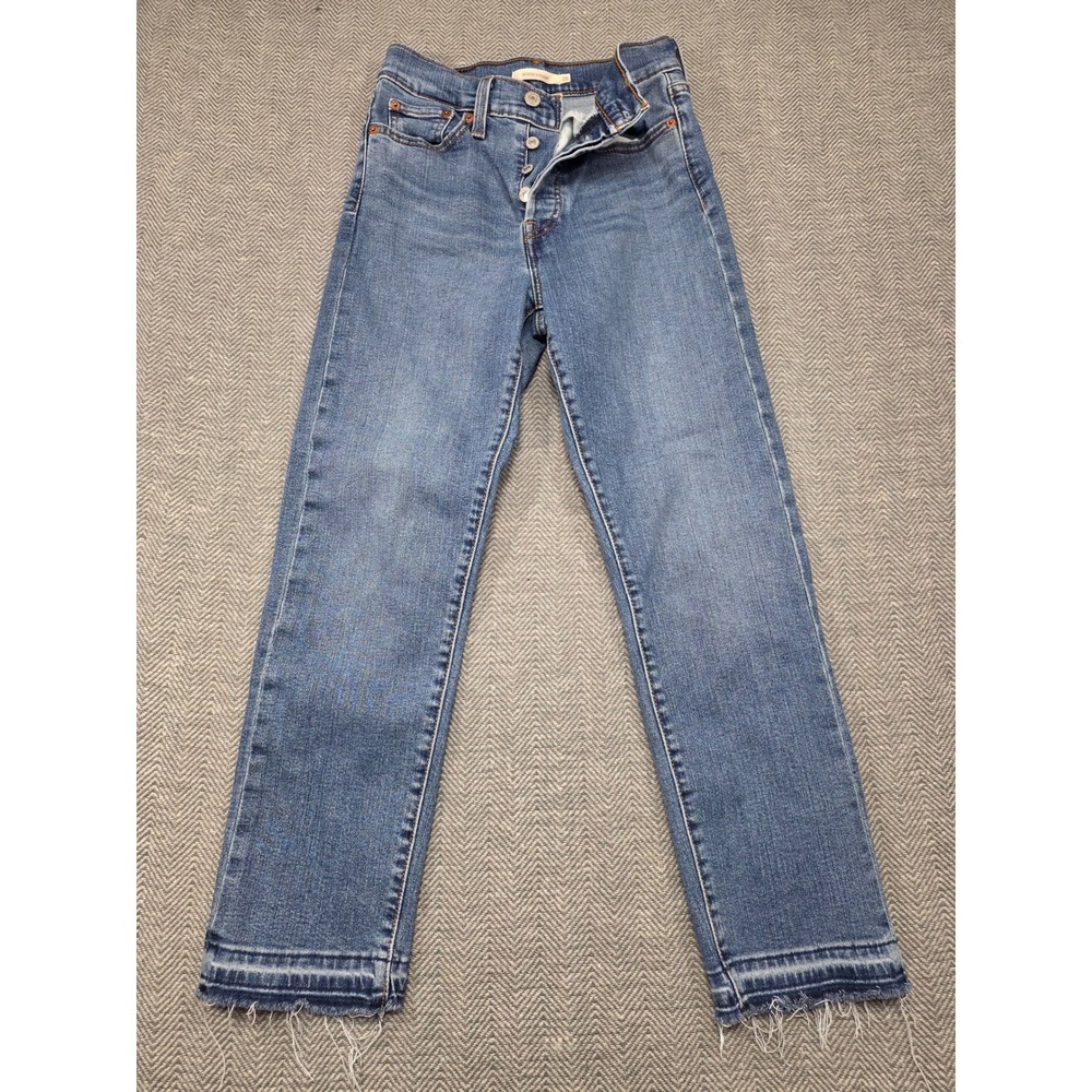 Levi's‎ Wedgie Straight Jeans Womens 25 Blue Frayed Hem Button Fly Water<Less